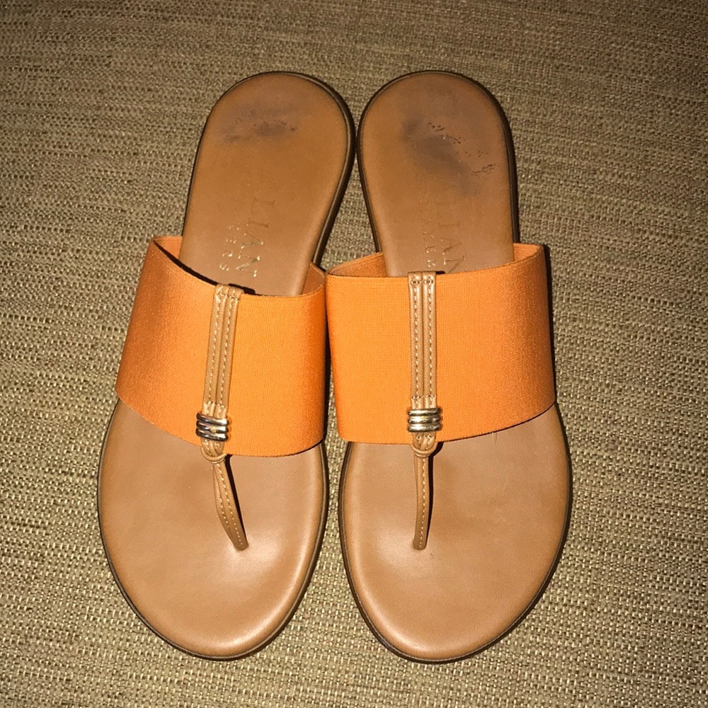 Italian Shoemakers Leather Orange Wide-Band Toe-Post Sandals